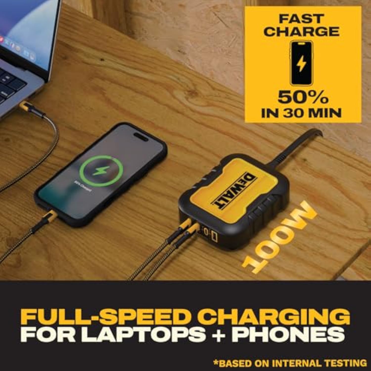 DEWALT Heavy Duty 4 Port USB C Charger Block, 100W USB C Charger Intelligent Power Sharing, 6ft Power Cord, Charge 4 Devices Compatible w/DEWALT 20V Batteries, Perfect for Work Tables & Jobsites