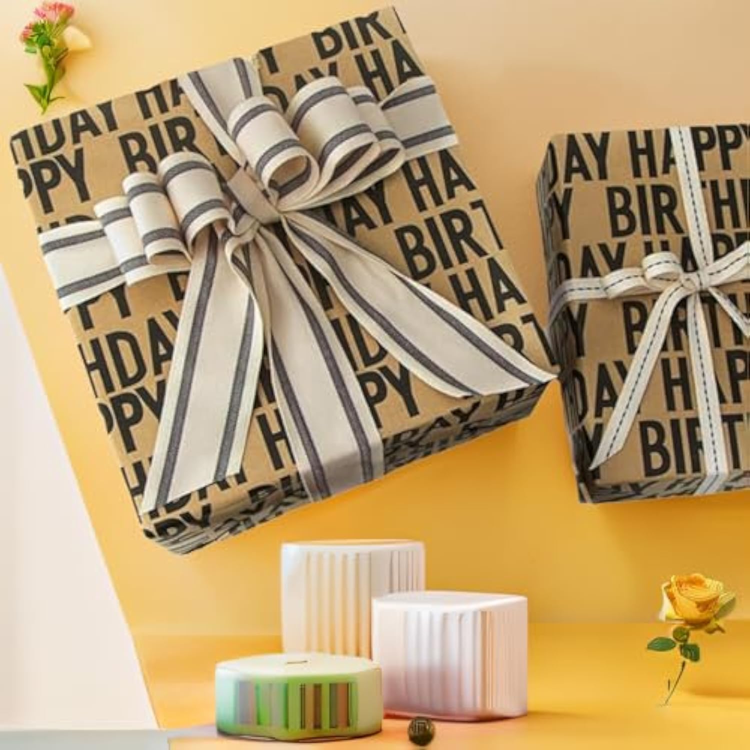 Birthday Gift Wrapping Paper Rolls 17x33 Inch Black Kraft Design