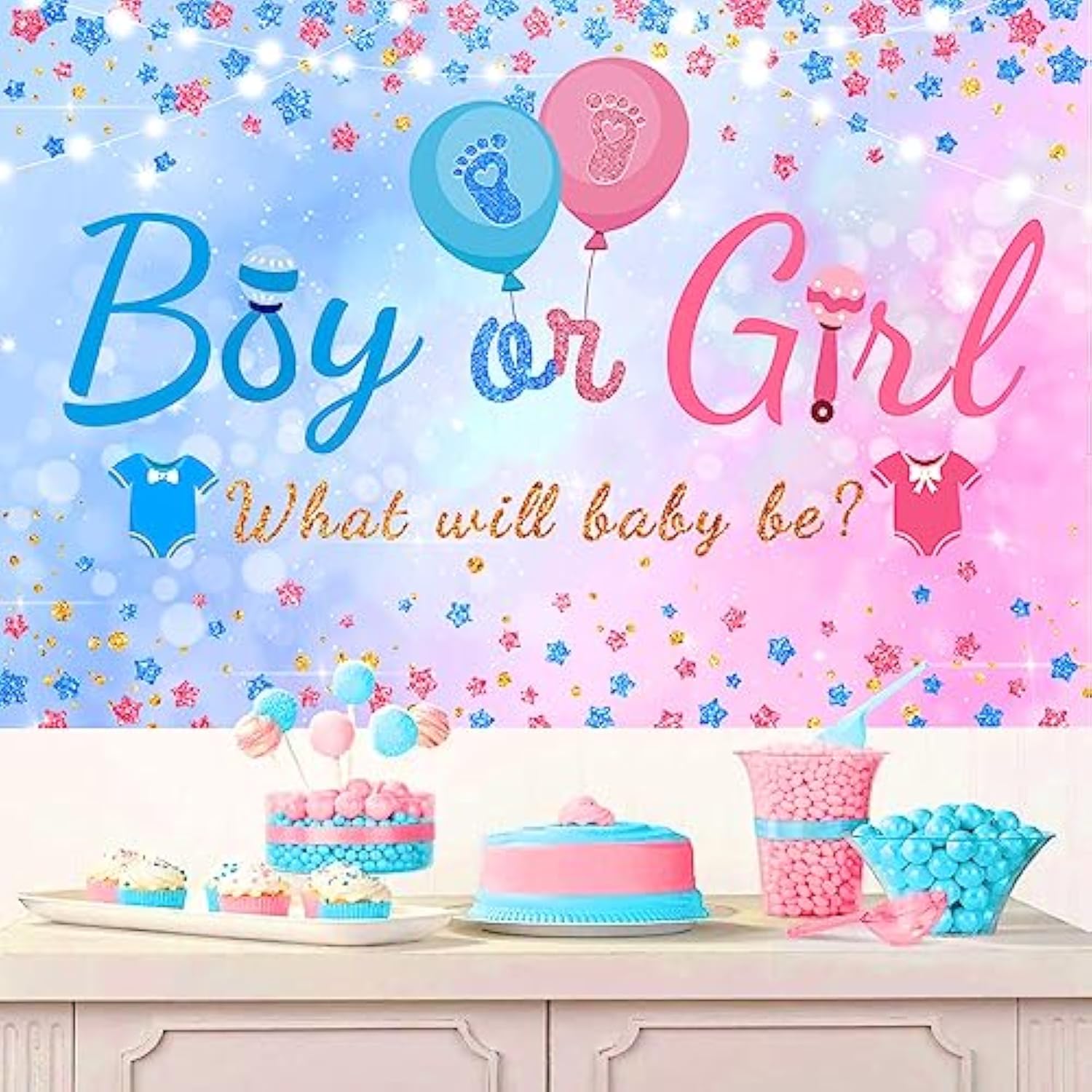 Gender Reveal Balloon Arch Kit – 141pcs Pink & Blue Balloons with 4 Boxes and Backdrop for Baby Shower
