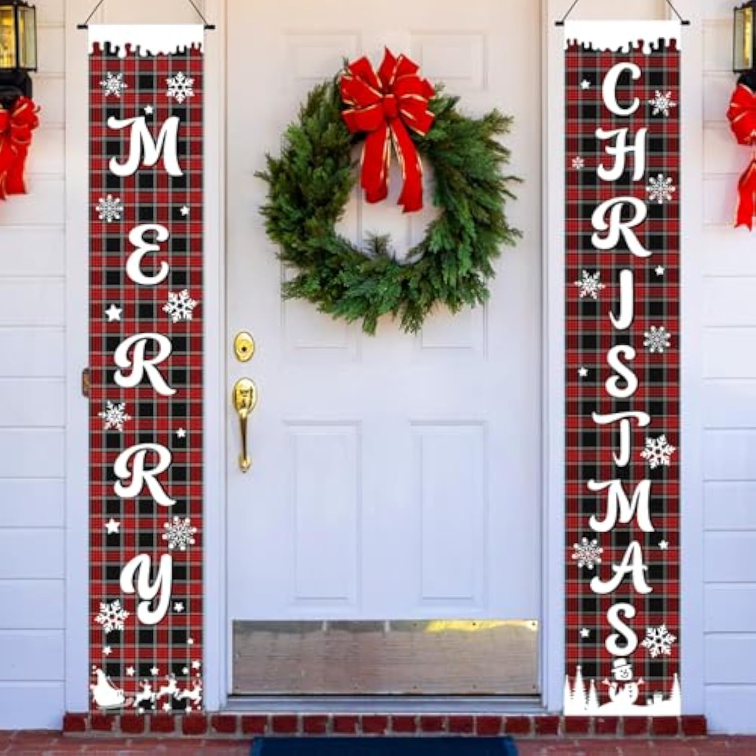 2 Pcs Merry Christmas Door Banners, Merry Christmas Hanging Couplet Merry Christmas Porch Sign Merry Christmas Decoration For Home Yard Door Christmas Decoration