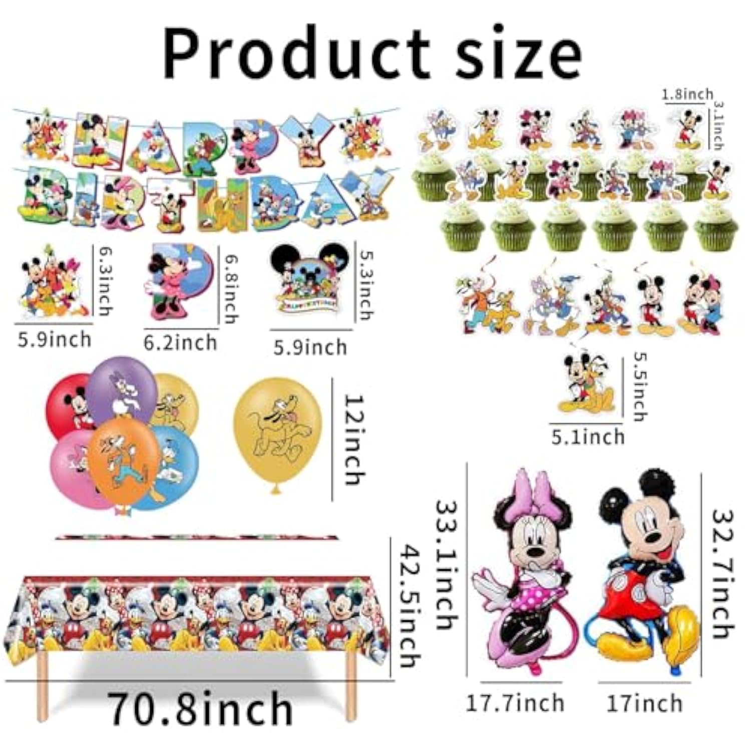 Cartoon Party Supplies, Cute Mouse Birthday Party Decorations Include Happy Birthday Banner, Balloons, Hanging Swirls, Stickers, Cake Toppers, Tablecloth