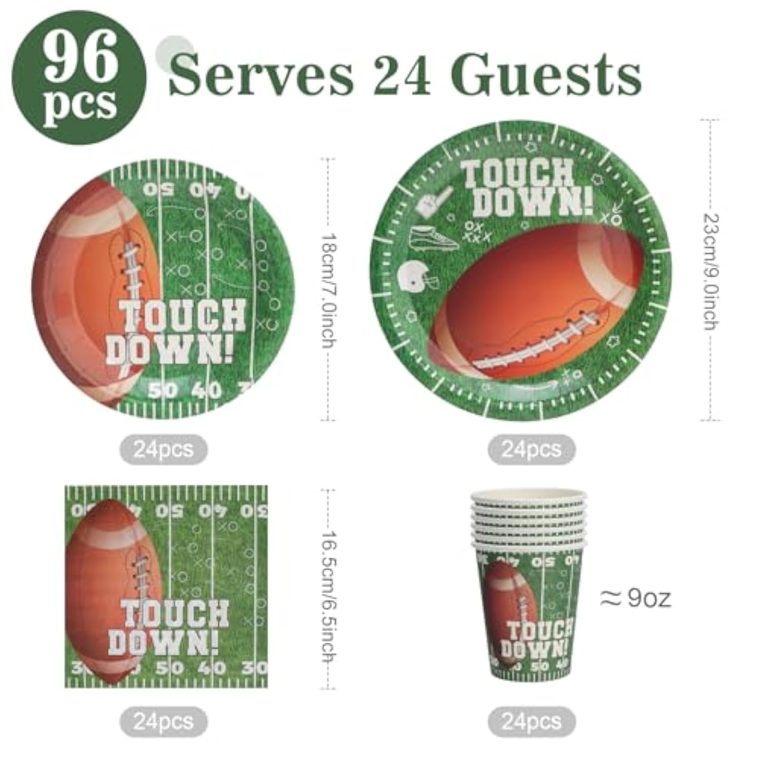 96Pcs Football Paper Plates And Napkins And Cups - Football Sport Party Supplies Football Birthday Party Decorations Celebratory Banquet Touch Down, Serves 24