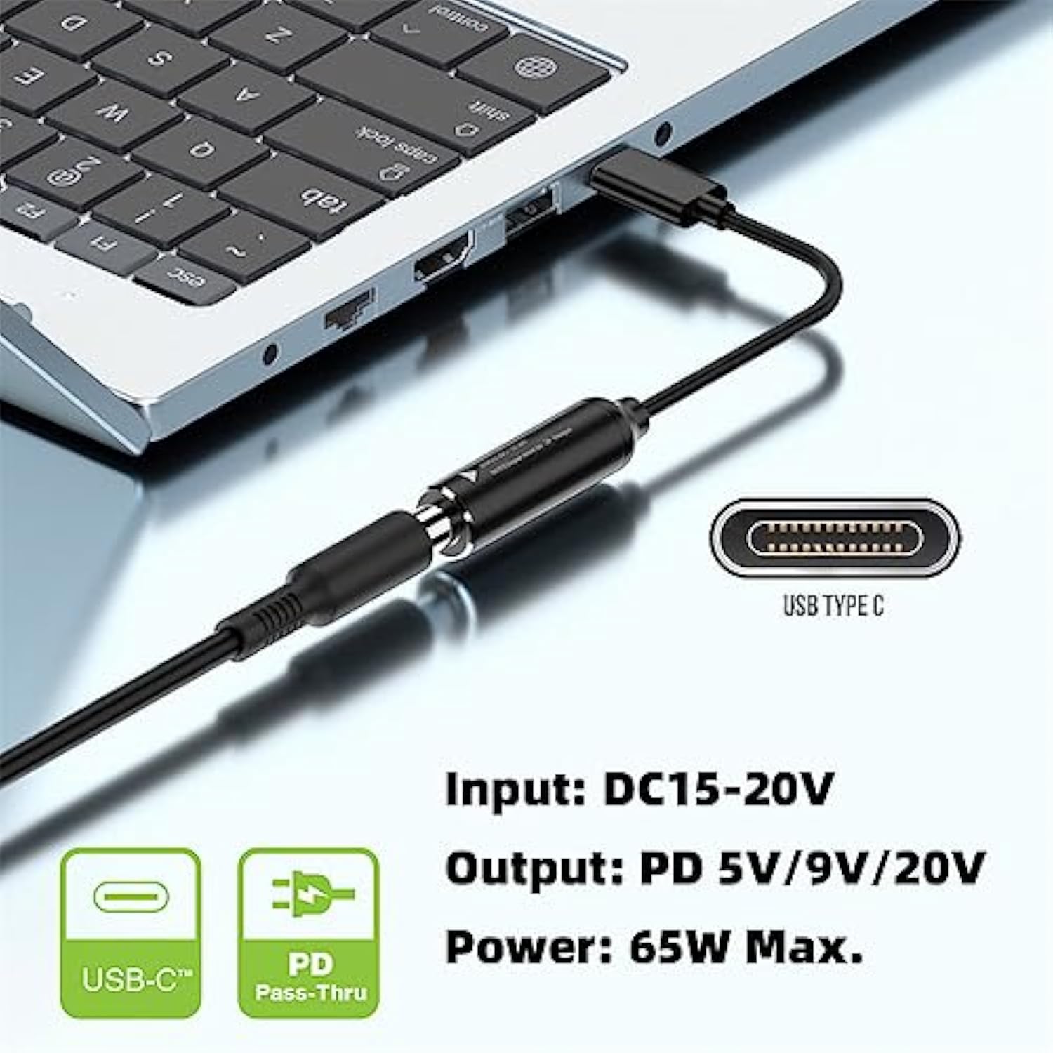 cablecc 5.5x1.7mm Input DC Jack to USB-C Type-C Power Plug Charge Cable for PD