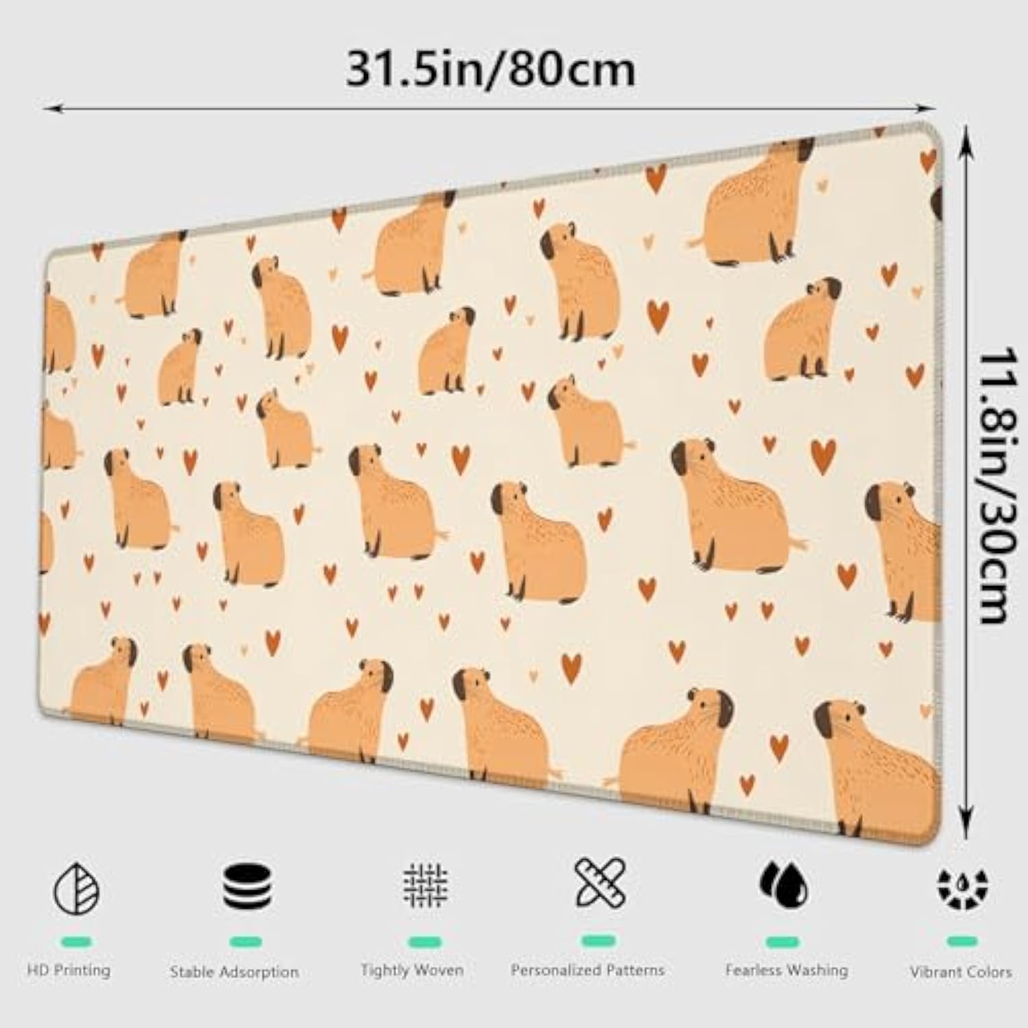 Cute Capybara Gaming Mouse Pad, Large Office Desktop Adorable Cartoon Capybaras Mousepad For Computer Laptop, Extended Work Desk Mat With Anti-Slip Base, Decorative Desk Pad 31.5×11.8 In