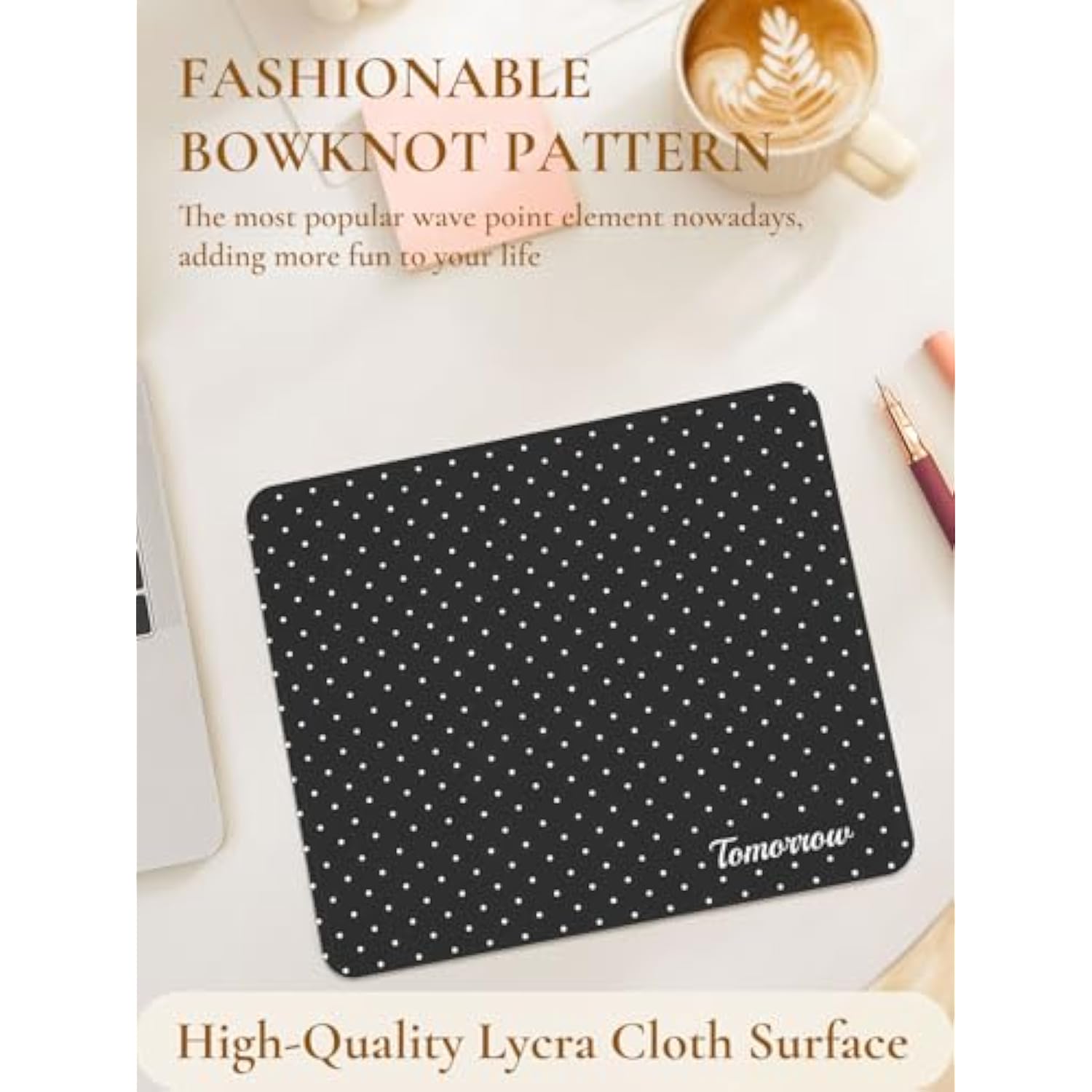 Cute Fashion Polka Dot Mouse Pad, Waterproof Aesthetics Dots Mouse Mat Design,Non-Slip Rubber Base Computer Simple Funny Mousepad,Wave Point Small Mouse Pad Desk Accessories,Black