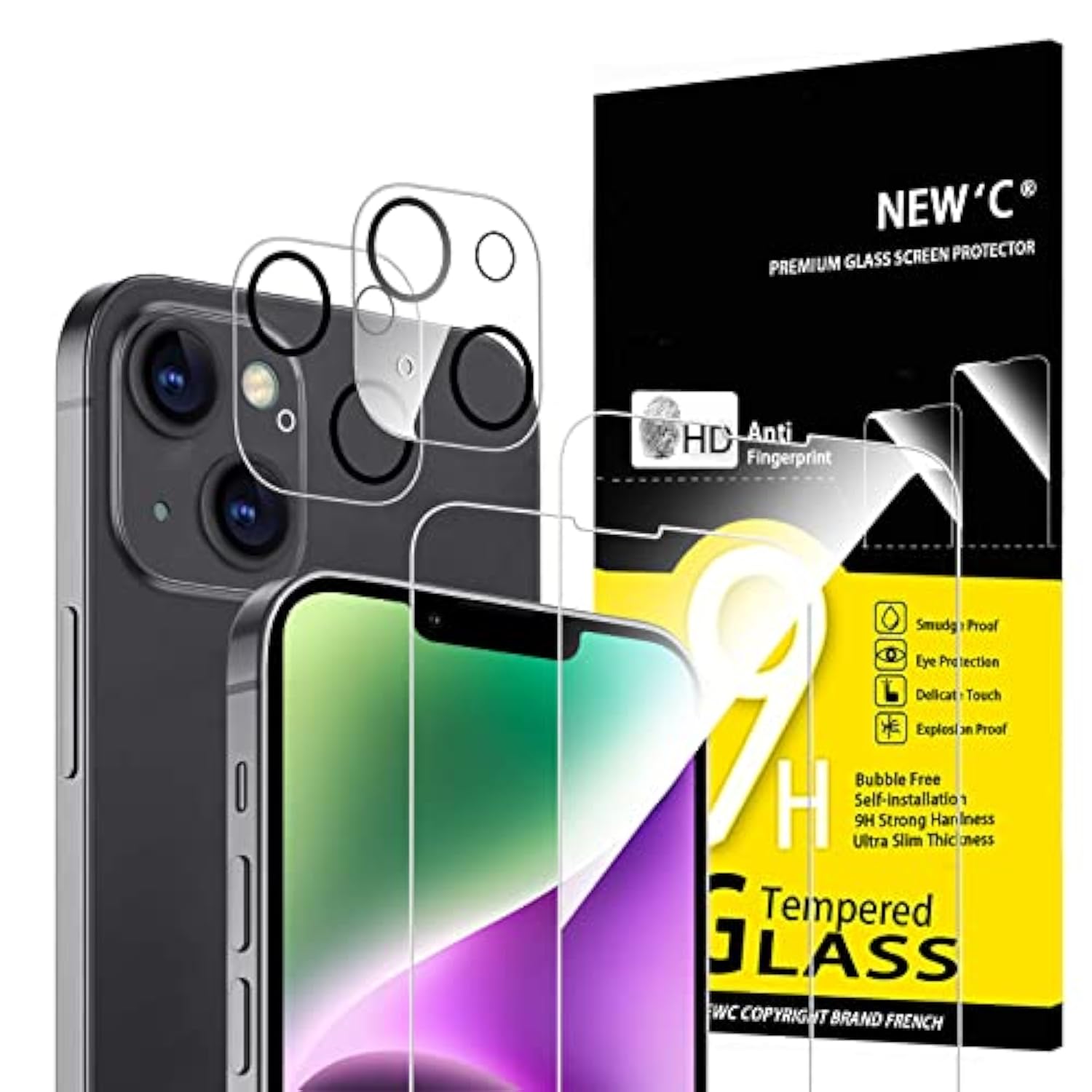 4-Pack: 2 Screen Protectors & 2 Camera Lens Protectors for iPhone 14 [6.1"]