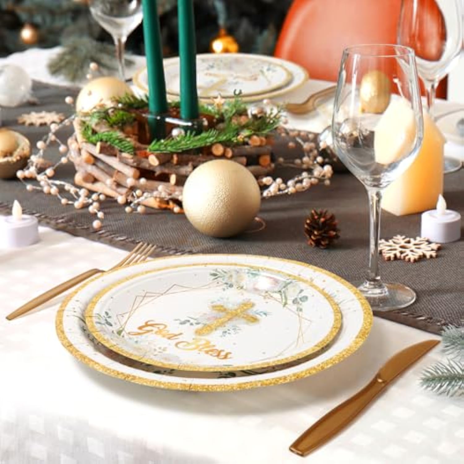 168Pcs Baptism Decorations Paper Plates, God Bless Disposable Paper Plates And Napkins Cups First Communion Table Set For 24 Guests Baby Shower Kids Birthday Party Supplies For Girls Boys