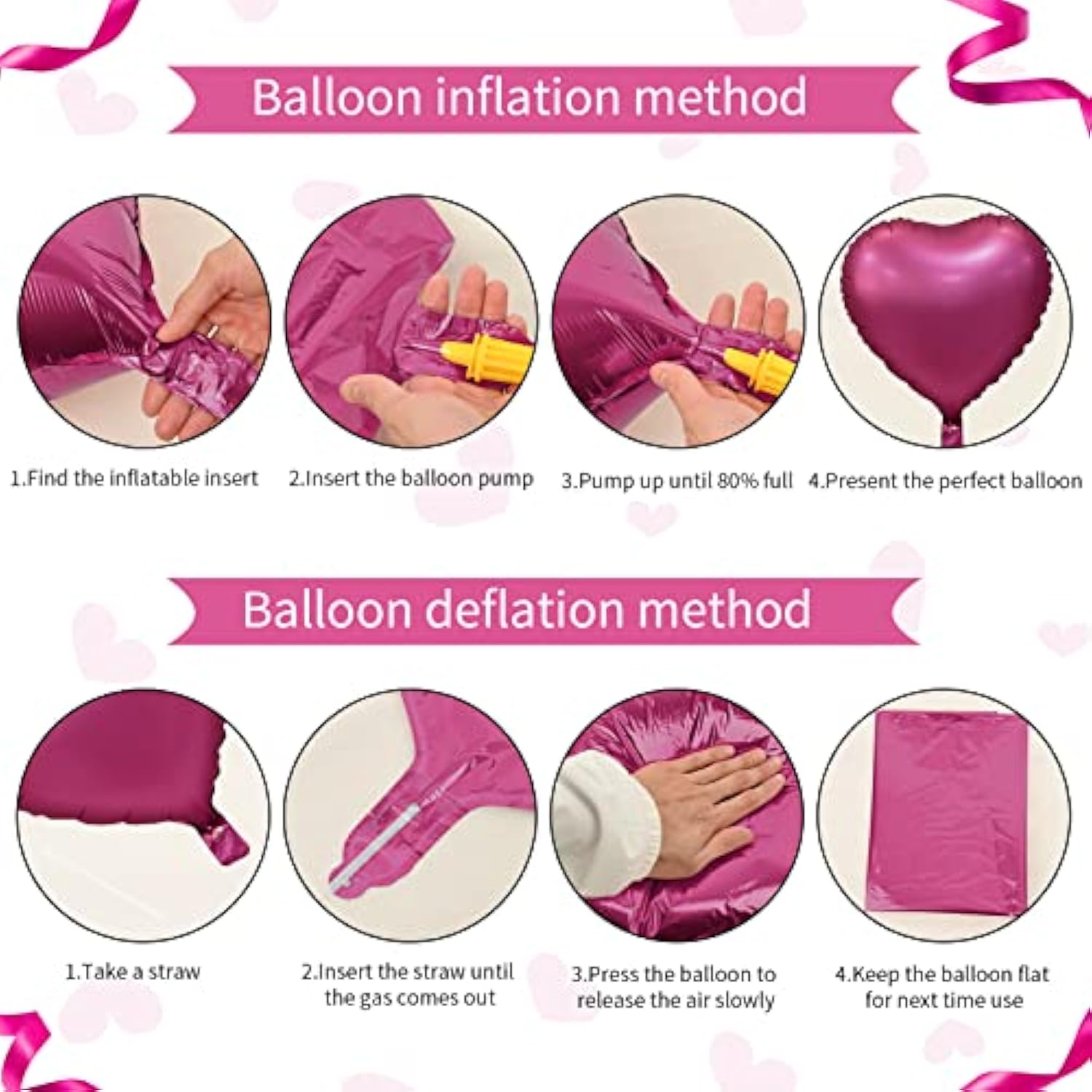 Foil Heart Balloons, 10Pcs Pink Heart Shape Balloons Valentines Balloons 18Inch Rose Red Foil Balloons For Helium Birthday Decorations For Girls Women For Valentines Day, Wedding, Anniversary
