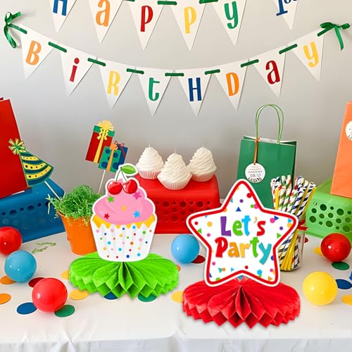 Kids Birthday Party Honeycomb Centerpiece Decorations Kit, Happy Birthday Table Decor for Boys Girls Party Supplies