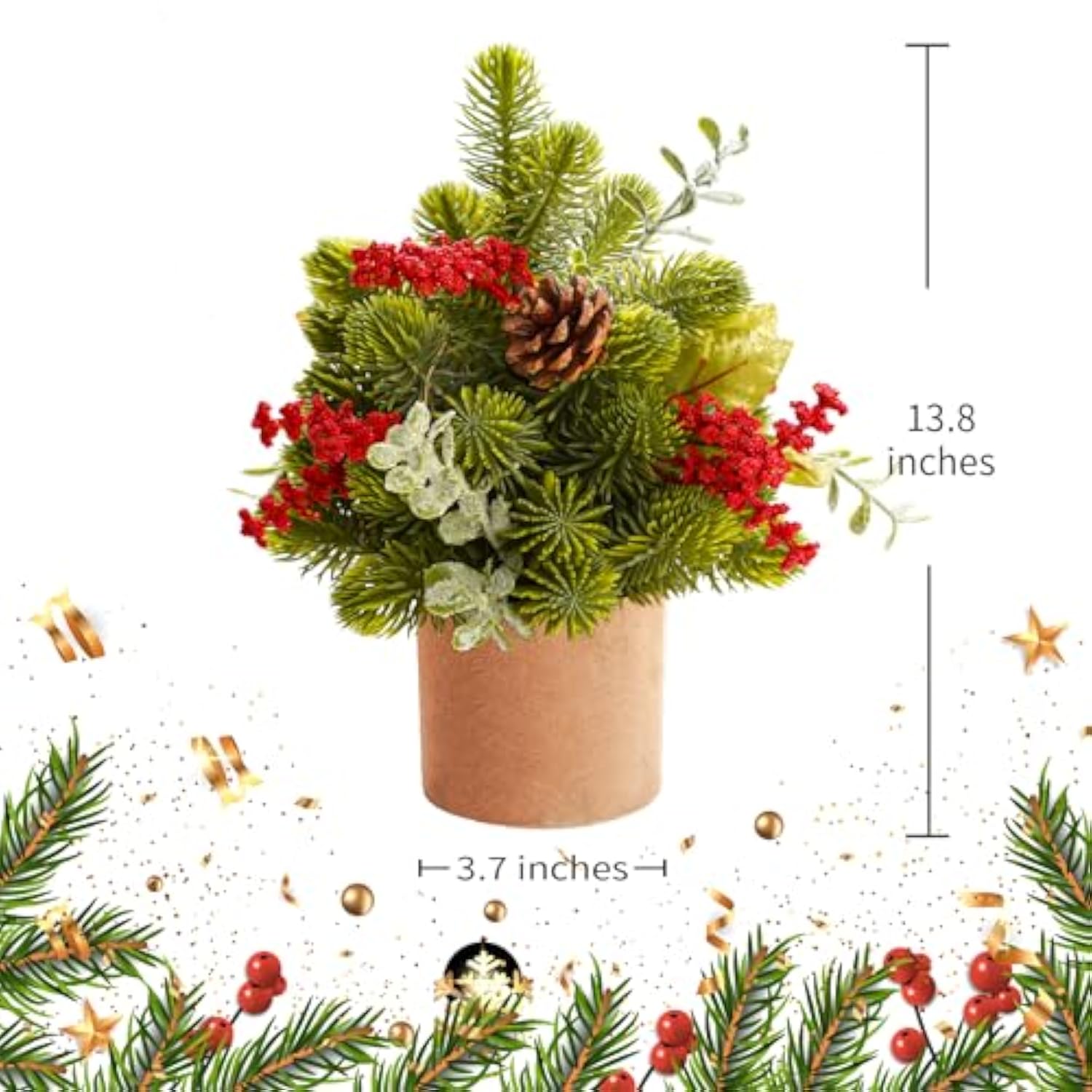 Small Christmas Tree, Artificial Mini Tabletop Christmas Tree With Pine Cones And Green Plants, Suitable For Christmas Decorations Indoor Tables In Households
