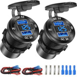 2 Pack 12V Usb Outlet Wire Aluminum Car Charger Multi Port, Dual Usb Quick Charge 3.0 Port And Pd Usb C Socket With Voltmeter Switch For Car Boat Marine Truck Rv, Fast Charge For Phones Ipad, Etc.