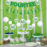 40Th Birthday Party Decorations, 14Pcs Golf Birthday Banner Hanging Swirls Decoration Women Men, Glitter Fourtee Theme Bday Party Decor Supplies
