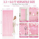 Pastel Pink Foil Fringe Curtains, 2Pack Metallic Tinsel Streamers for Party