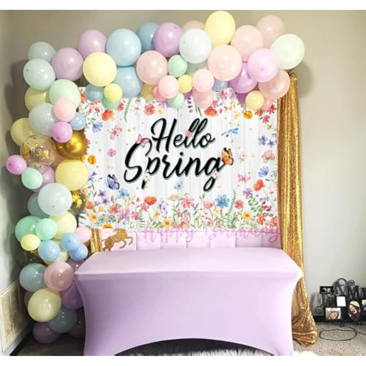 Hello Spring Banner Backdrop 6x4FT Spring Wildflower White Wooden Photography Background Easter Party Decorations Supplies Photo Props