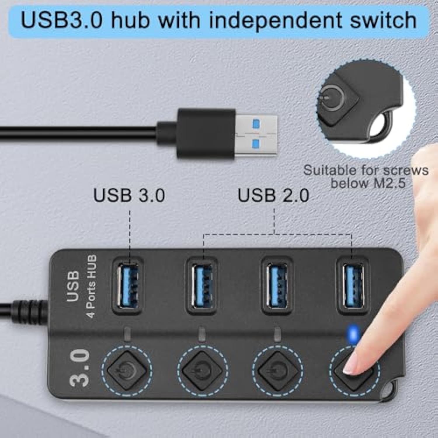 5Ft 4-Port Usb3.0 Expander Hub,Usb 3.0 Fast Data Hub With Individual Led Power