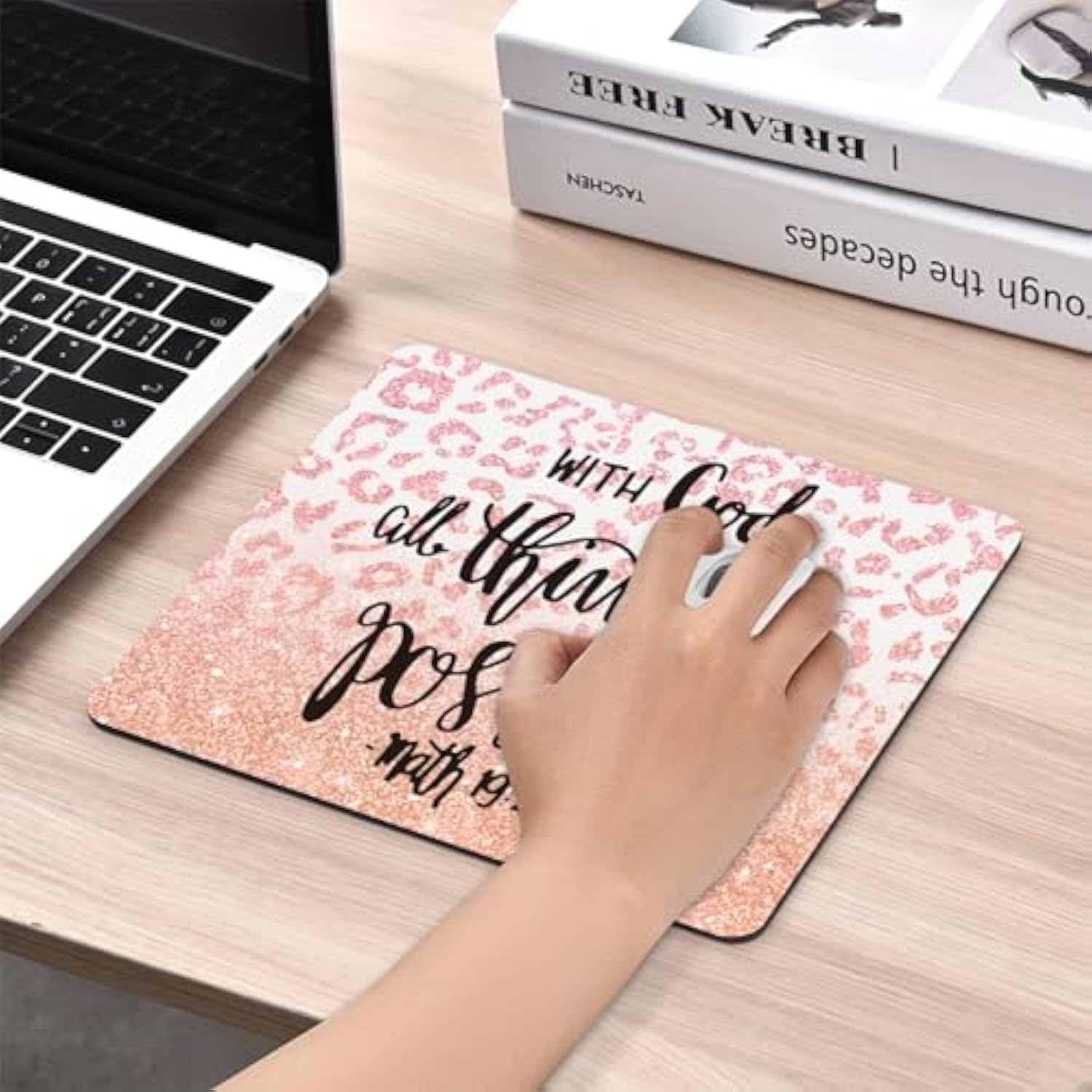 Inspirational Quote Mouse Pad, With God All Things Are Possible Motivational Computer Mouse Pad - Pink