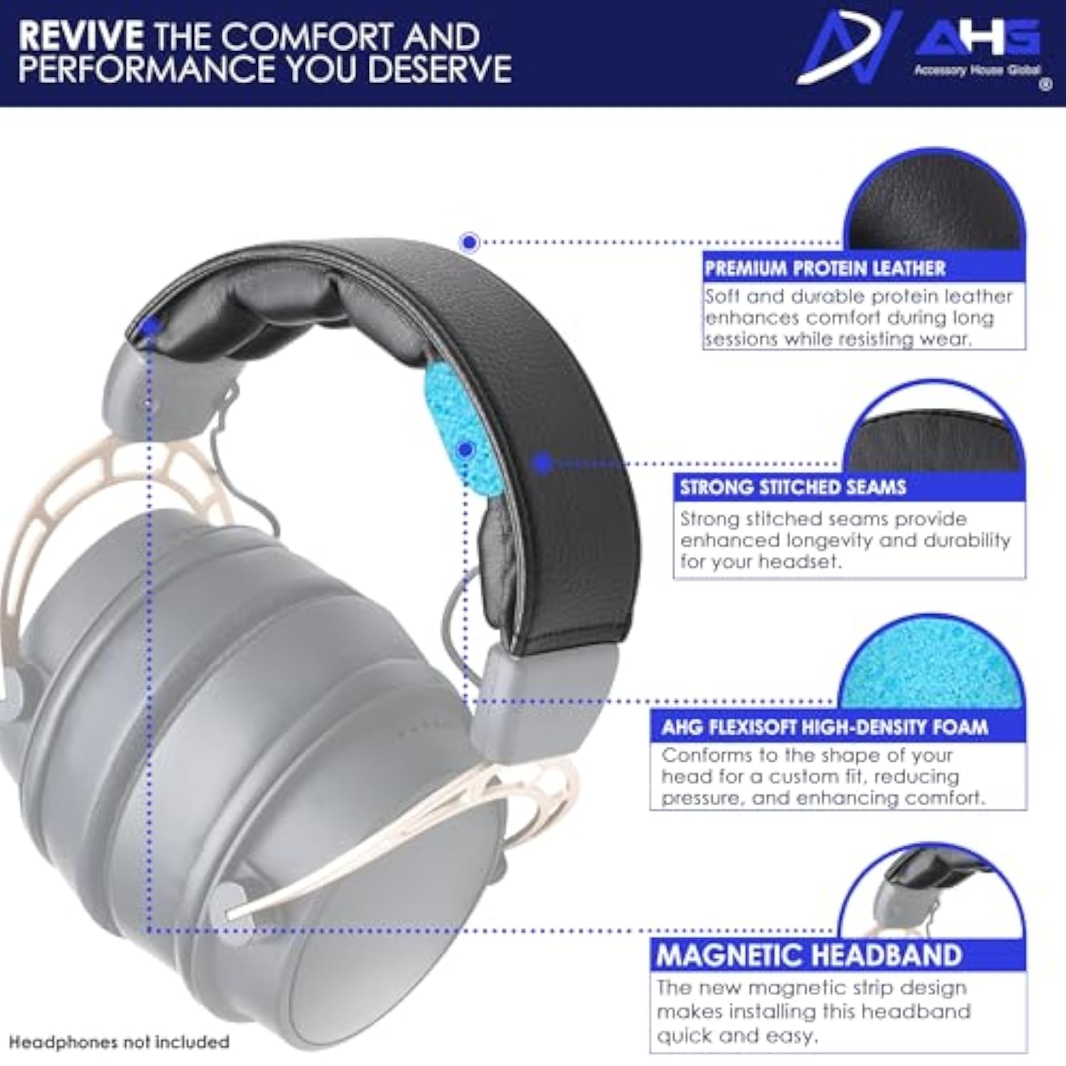 Upgrade V2 Magnetic Cloud Alpha Headband Pad Cushion Cover. Compatible With Hyperx Cloud Alpha Wireless/Alpha/Alpha S/Cloud 2 Wireless Headphones. Easy Fold On Design