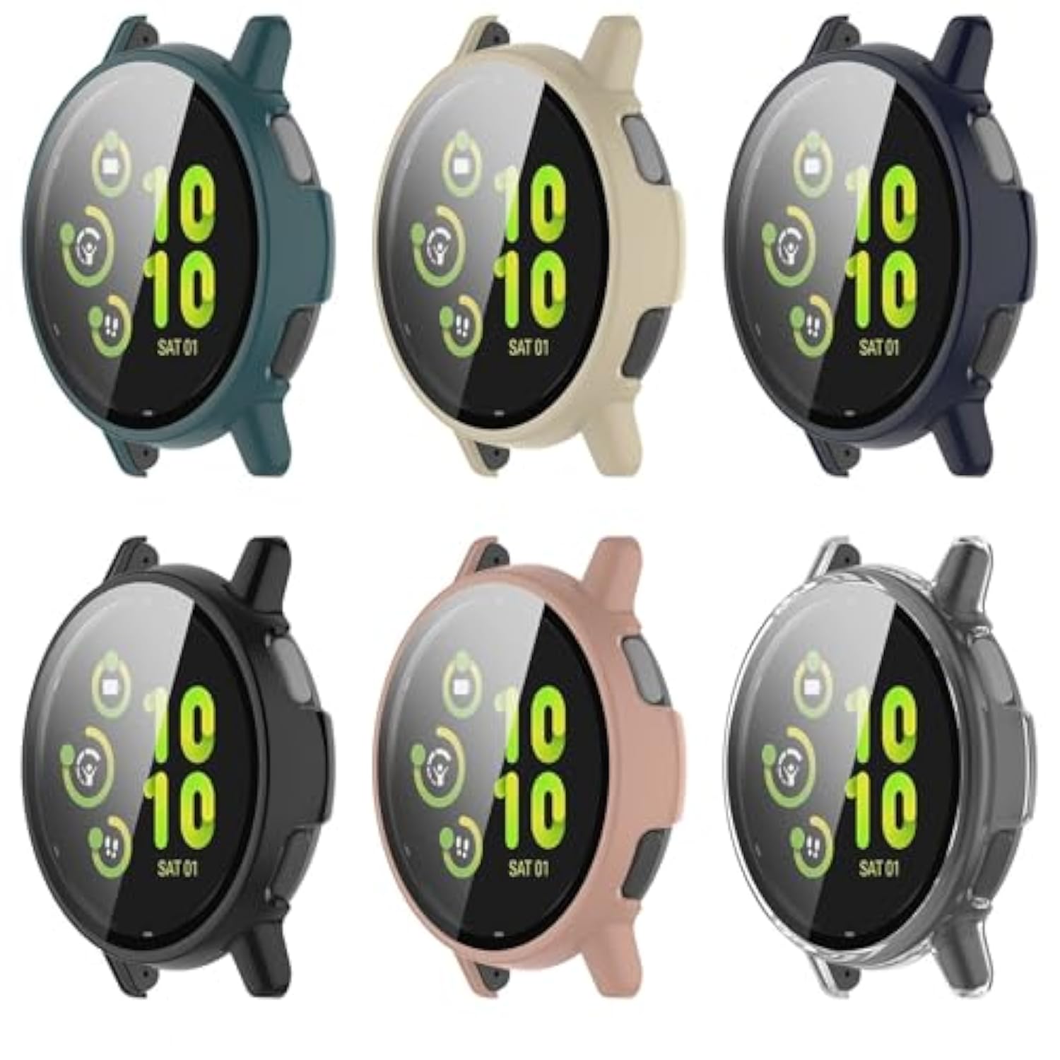 Compatible With Garmin Vivoactive 5 Watch Case Cover, Replacement Pc Protective Case Full Cover Built-In Hd Tempered Glass Screen Protector For Garmin Vivoactive 5 Smart Watch (6-Pack)