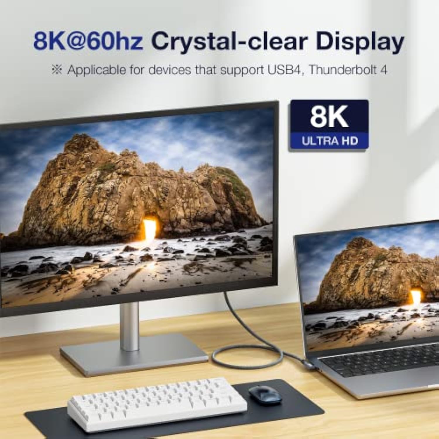 240W Usb4 Cable Right Angle Thunderbolt 4 Cable 40Gbps Data Transfer 8K@60Hz Video Output Fast Charging Usb C To Usb C Monitor For Iphone 15 Pro, Macbooks, Ipad Pro, Hub, Docking