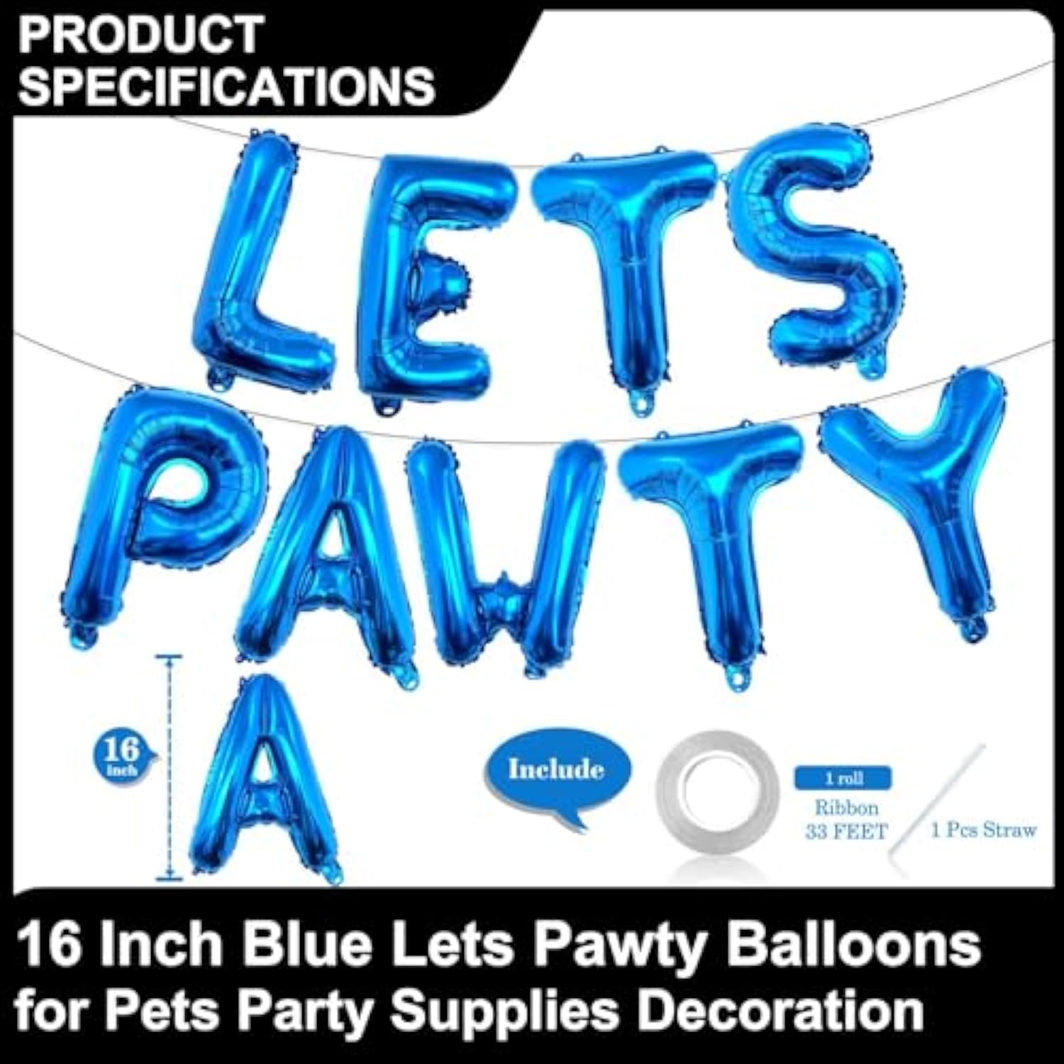 9 Pc Blue 16" "Let's PAWty" Balloons Banner Pet Dog/Cat Happy Birthday Decor