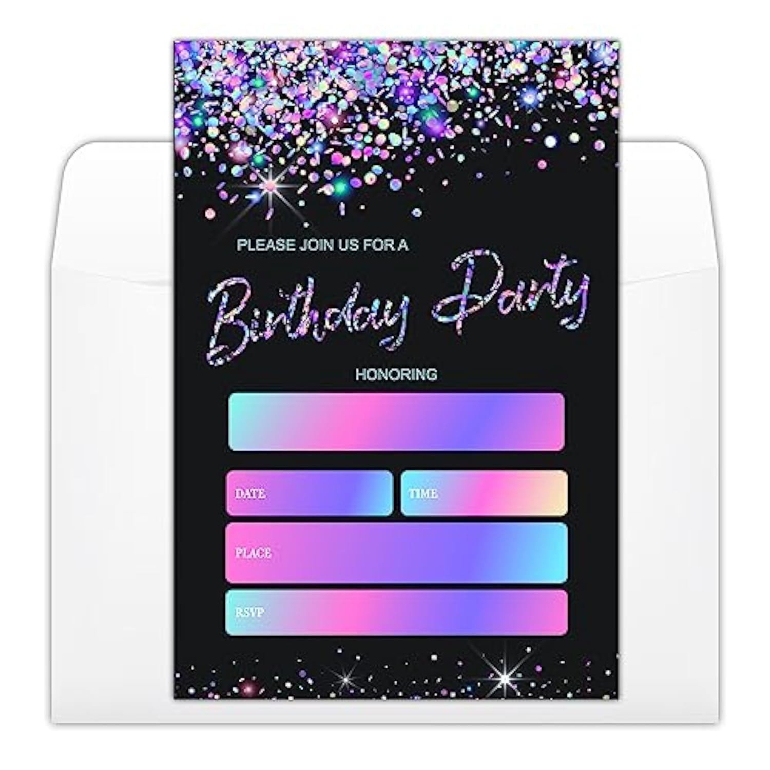 Black And Glitter Birthday Party Invitations Cards With Envelopes, Modern Party Invitations, Birthday Celebration Supplies, Double-Sided Fill-In Bday Invites For Boys Girls - C11
