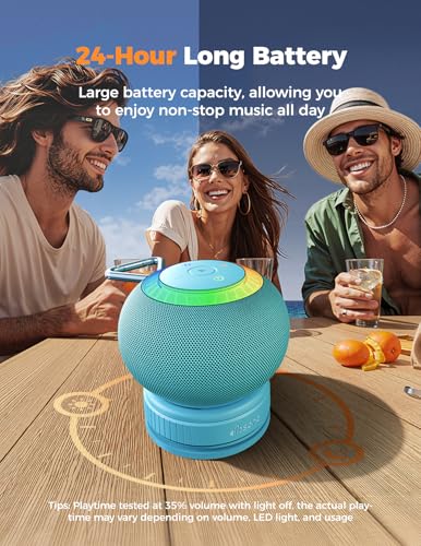 Portable Bluetooth Speaker Shower Waterproof: IPX7 Loud Sound with Suction Cup Removable, Birthday White Elephant Stocking Stuffers for Adults Teens