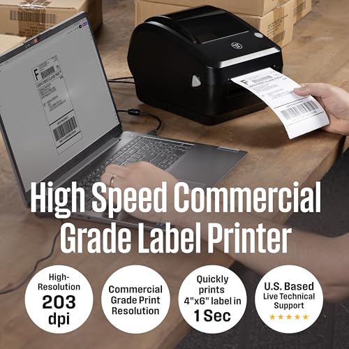 Thermal Shipping Label Printer Usb, 4X6 Label Commercial Grade, Compatible With Usps, Ups, Fedex, Shopify, Small Business, Desktop Label Printer For Packages, Includes Labels