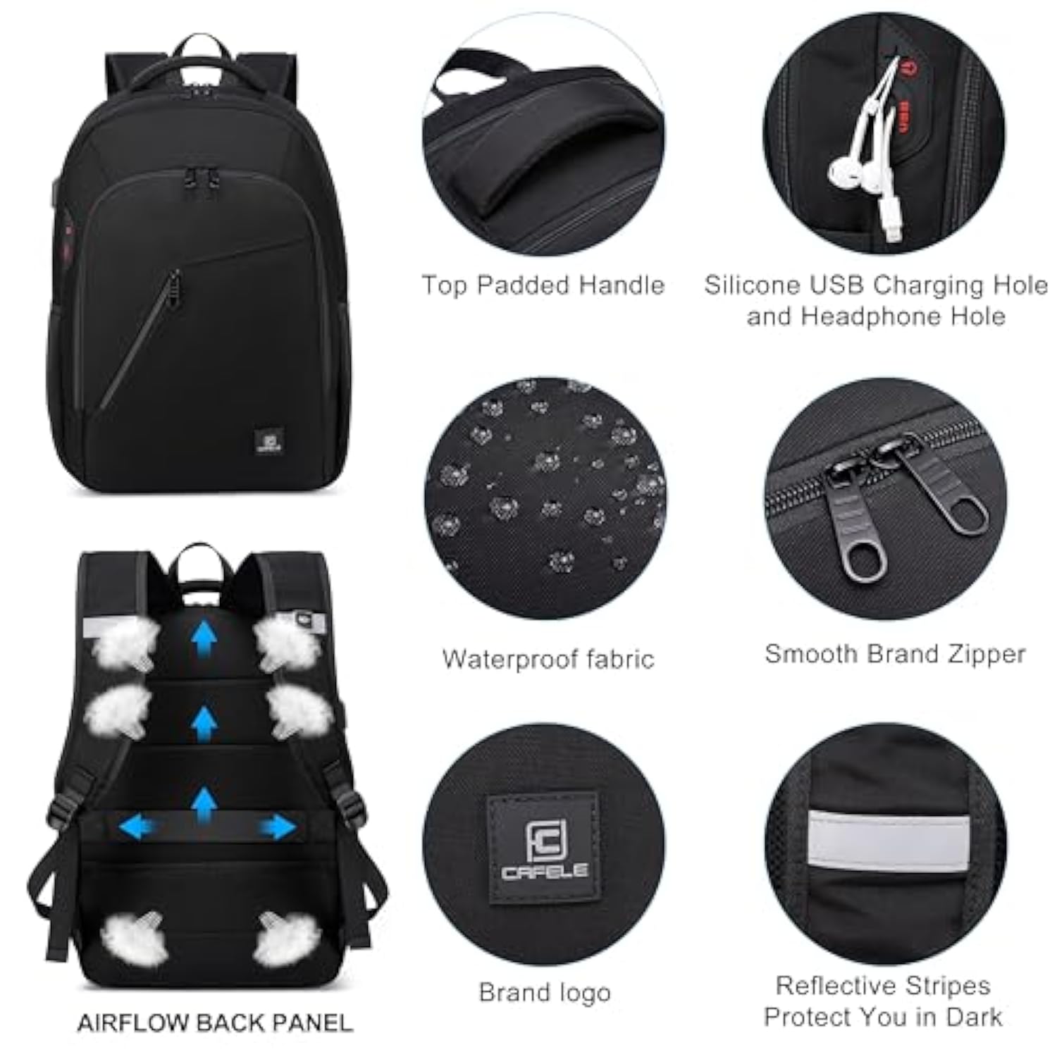 Laptop Backpack 17.3 Inch Computer Backpack Daypack Water-Repellent Laptop Bag With Usb Charging Port For Business/School/Travel/Women/Men (Black, 17.3 Inches)