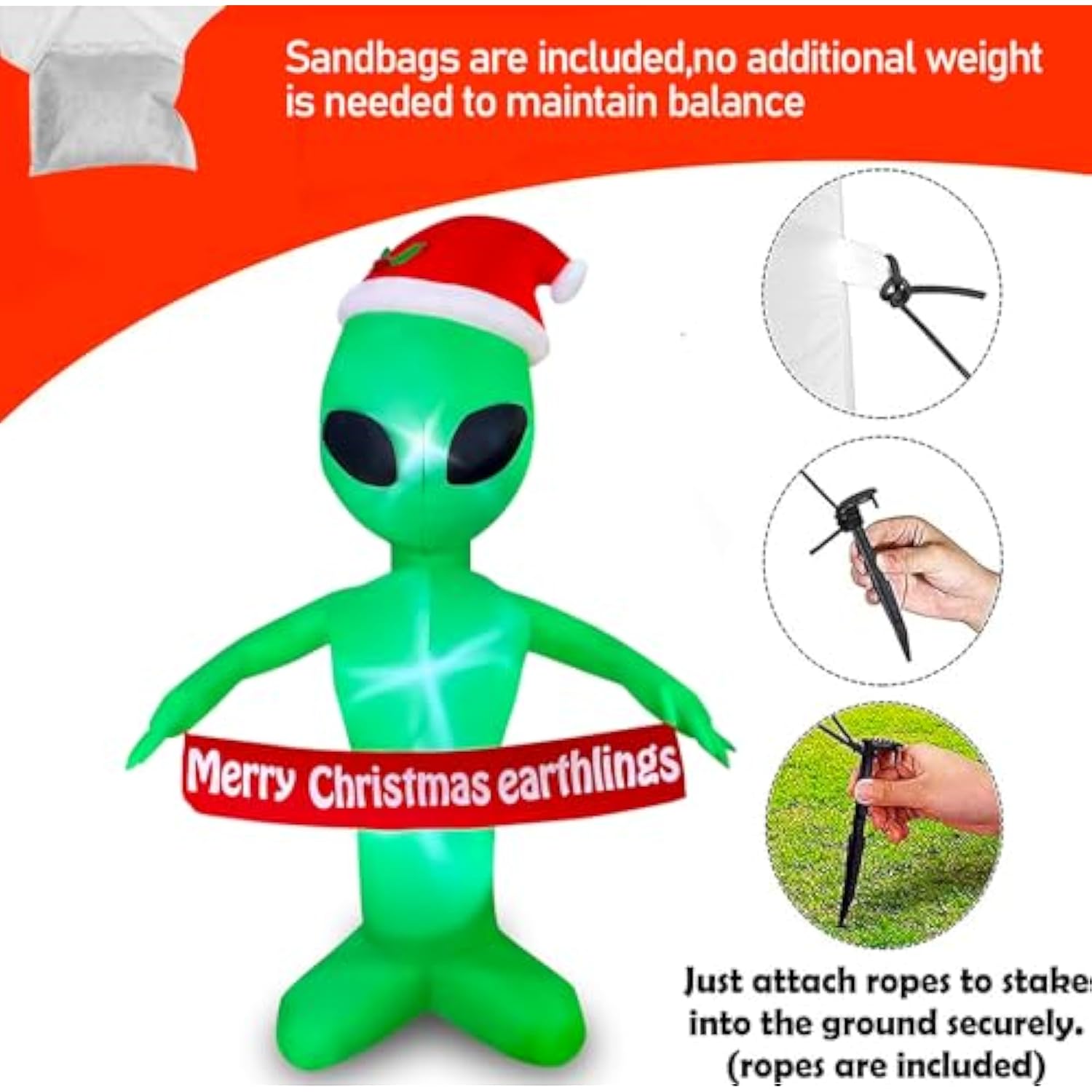 6 Ft Christmas Inflatables Alien With Merry Christmas Earthlings Banner Decorations Led Lighted Xmas Christmas Blow Up Y