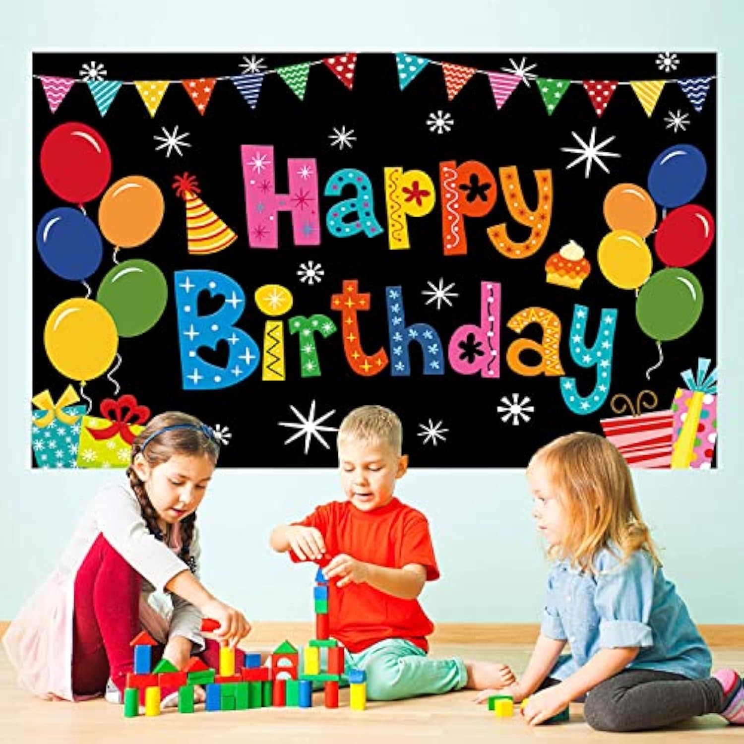 Colorful Happy Birthday Backdrop Banner 5x3ft Party Decor & Photo Prop