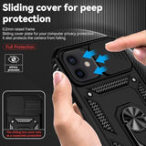 For Iphone 12 Case,With Camera Lens Cover Hd Screen Protector,[ Grade] Ring Car Mount Kickstand Hybrid Hard Pc Soft Tpu Shockproof Protective Case For Iphone 12, Black