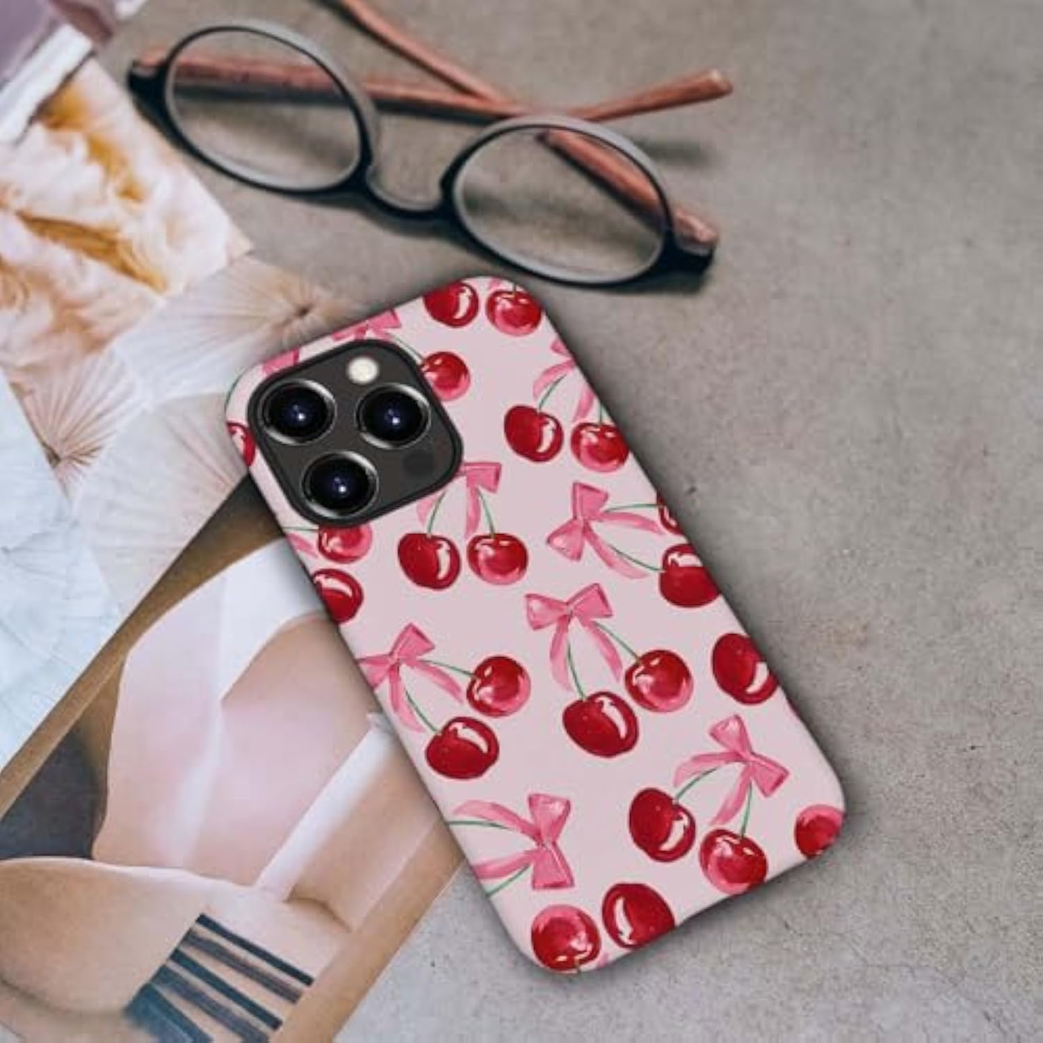 Case Compatible With For Iphone 14 Pro Max,Pink Ribbon Bow Cherry Colorful Phone Case For Iphone 14 Pro Max For Girl Women Boy Men