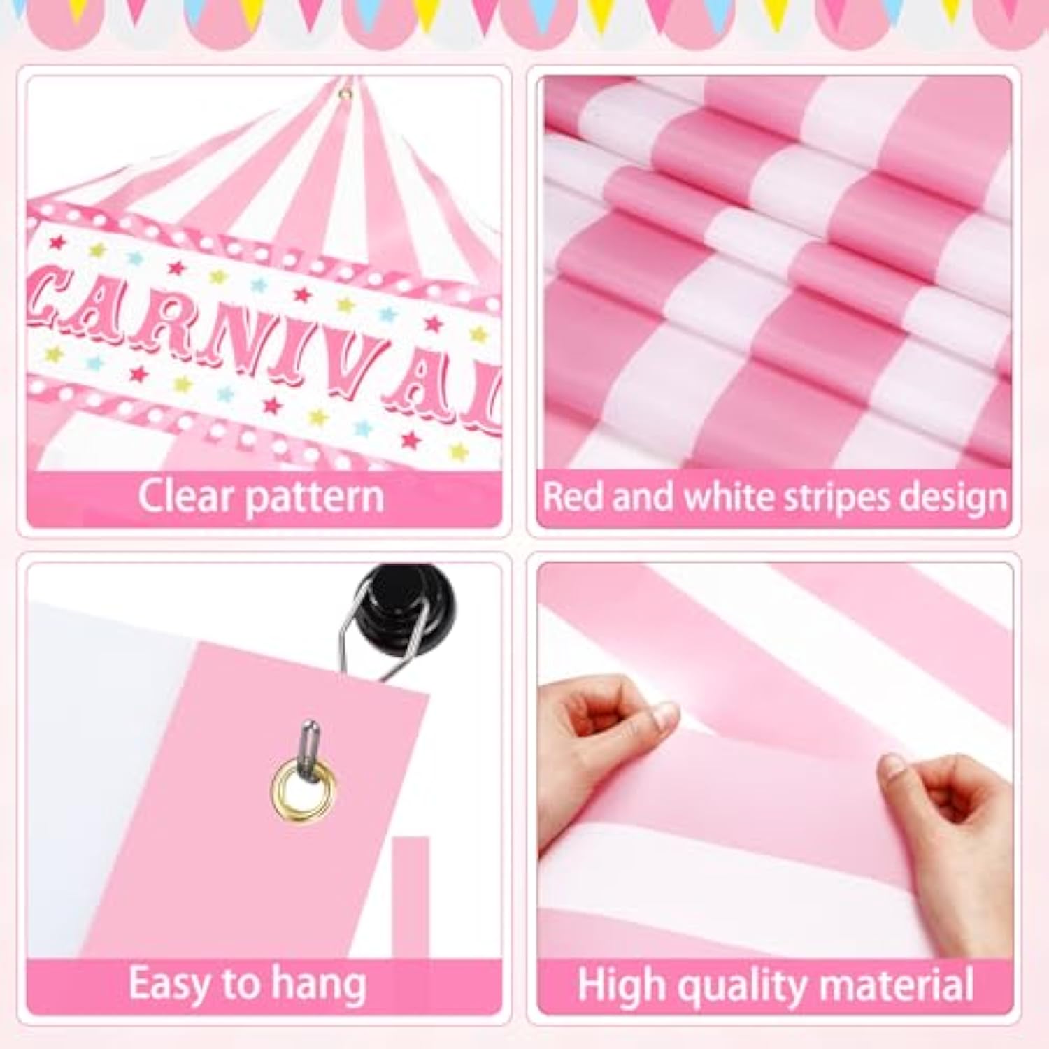 4 Pcs Carnival Circus Tent Decorations Carnival Entryway Door Party Decor Pink And White Striped Awning Hanging Banner Aisle Runners Supply For Circus Theme Birthday Celebration(Exquisite)