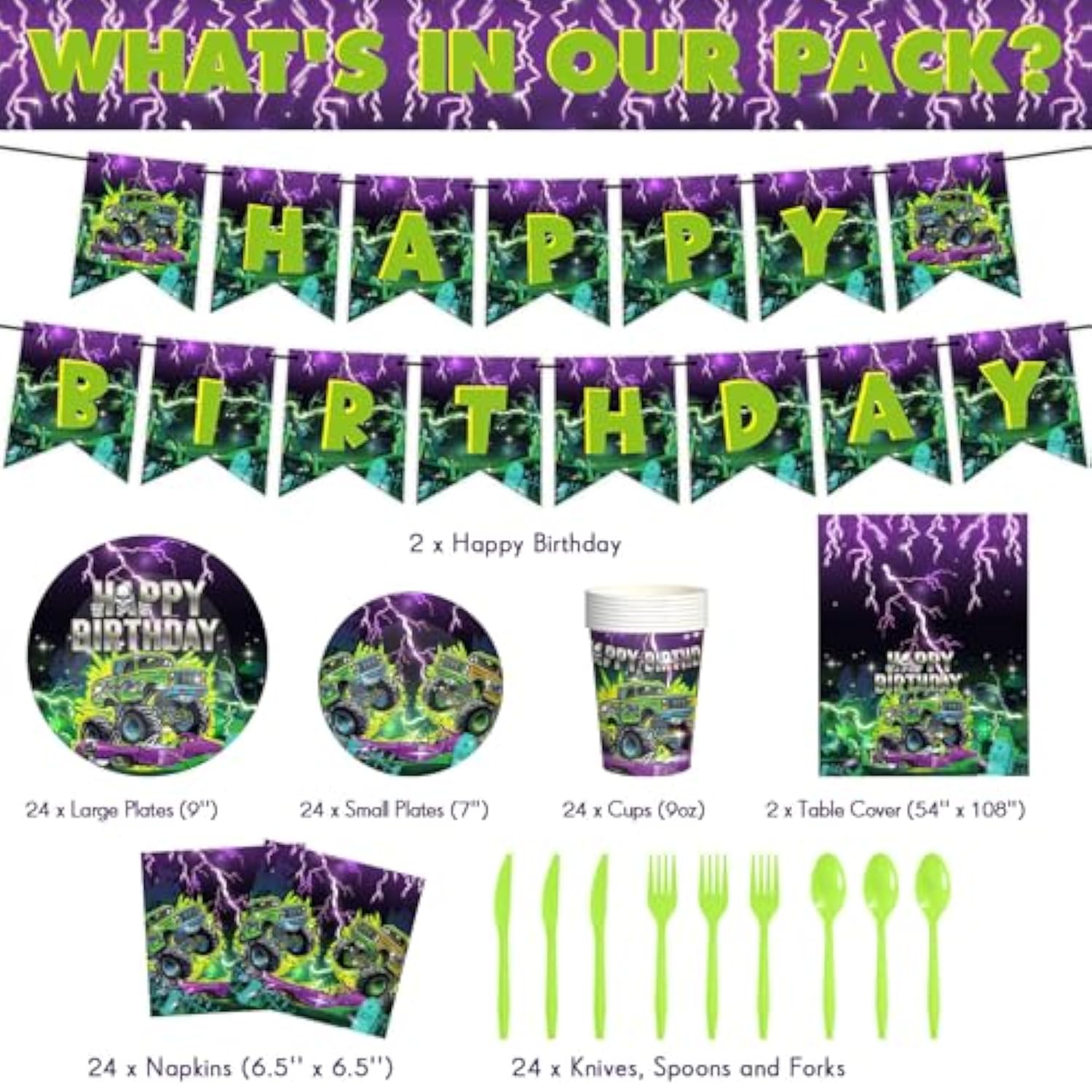 172 Pieces Truck Party Decorations Set Happy Truck Birthday Tableware Theme Disposable Dinnerware Tableware Kit Serves For 24 Guests Themed Birthday Party Supplies