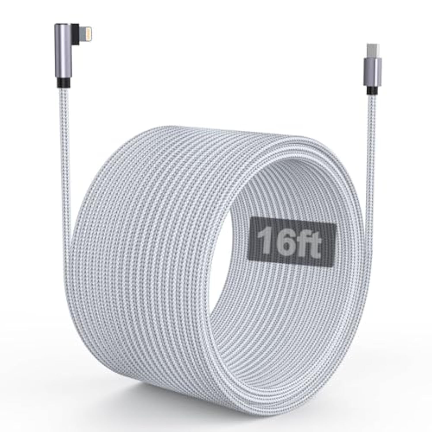 16Ft Extra Long Right Angle Usb C To Lightning Apple Iphone Charger Cable,90 Degree L-Shaped 5M Nylon Braided Pd Fast Charging Cable Data Sync Cord For Iphone 14/13/Pro/12/Max/11/X/Xs/Xr/8/Ipad?Mfi?