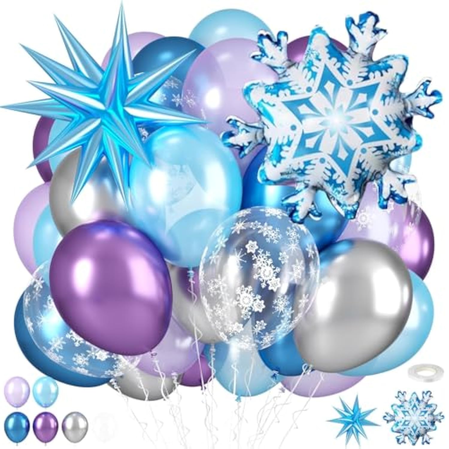 Frozen Balloons, Blue Silver Purple Clear Balloons With Snowflake Balloon For Kids Winter Frozen Birthday Snow Party Baby Shower Wedding Backdrop Decorations