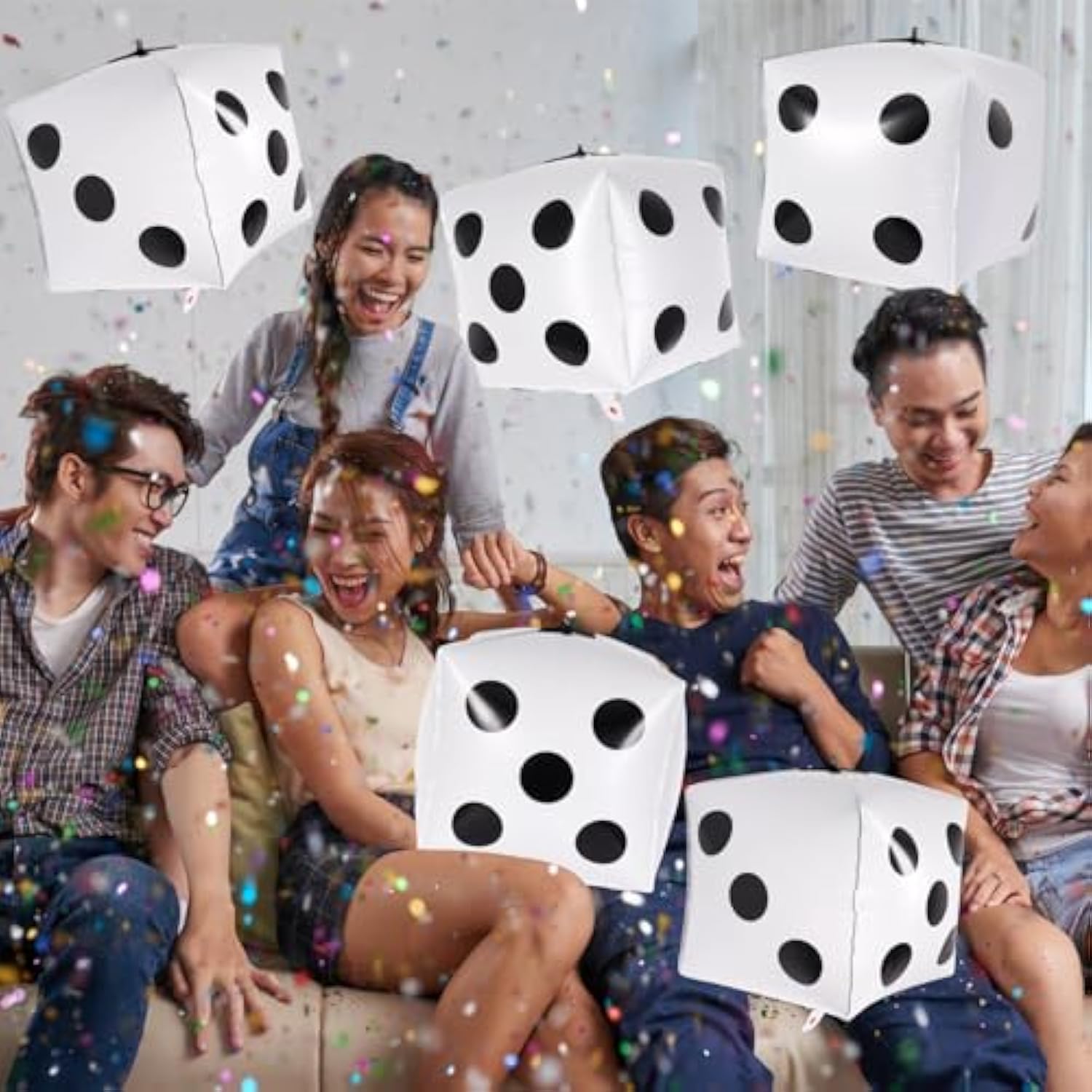 6 Pc Large 24" White Dice Balloons: Cube Foil Mylar for Game/Birthday Parties