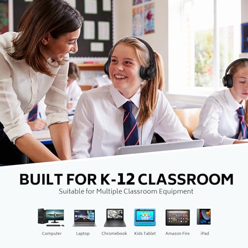 Kids Headphones Wired for School Bulk, 6 Pack Headsets with Microphone for K-12th Grade Classroom, Students, Teens, 3.5mm Jack for Chromebook,