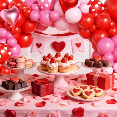 Valentines Day Balloons Garland Arch Kit, Pink Red Valentines Day Party Decorations with XOXO LOVE Boxes for Women Girls Wedding Engagement Anniversary