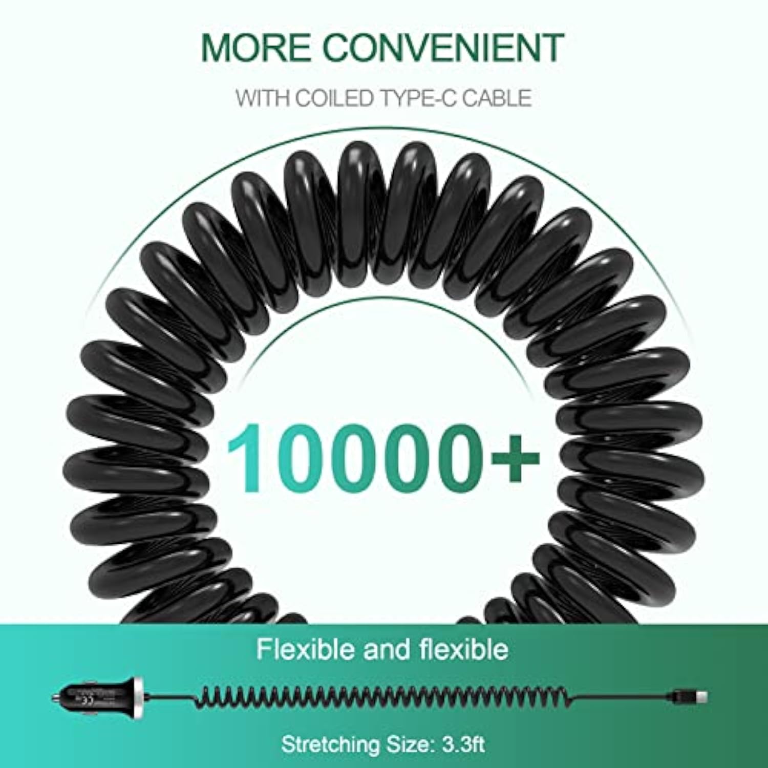 Usb C Car Charger, 3.4A Fast Charging Car Charger Adapter With 3Ft Type C Coiled Cable For Samsung Galaxy A16 A15 5G A14 A13 A53 A54 A55 A25 A35 S25 S24 S23 Fe S22 S21 S20 A21 A11, Pixel 9 8A 8 Pro