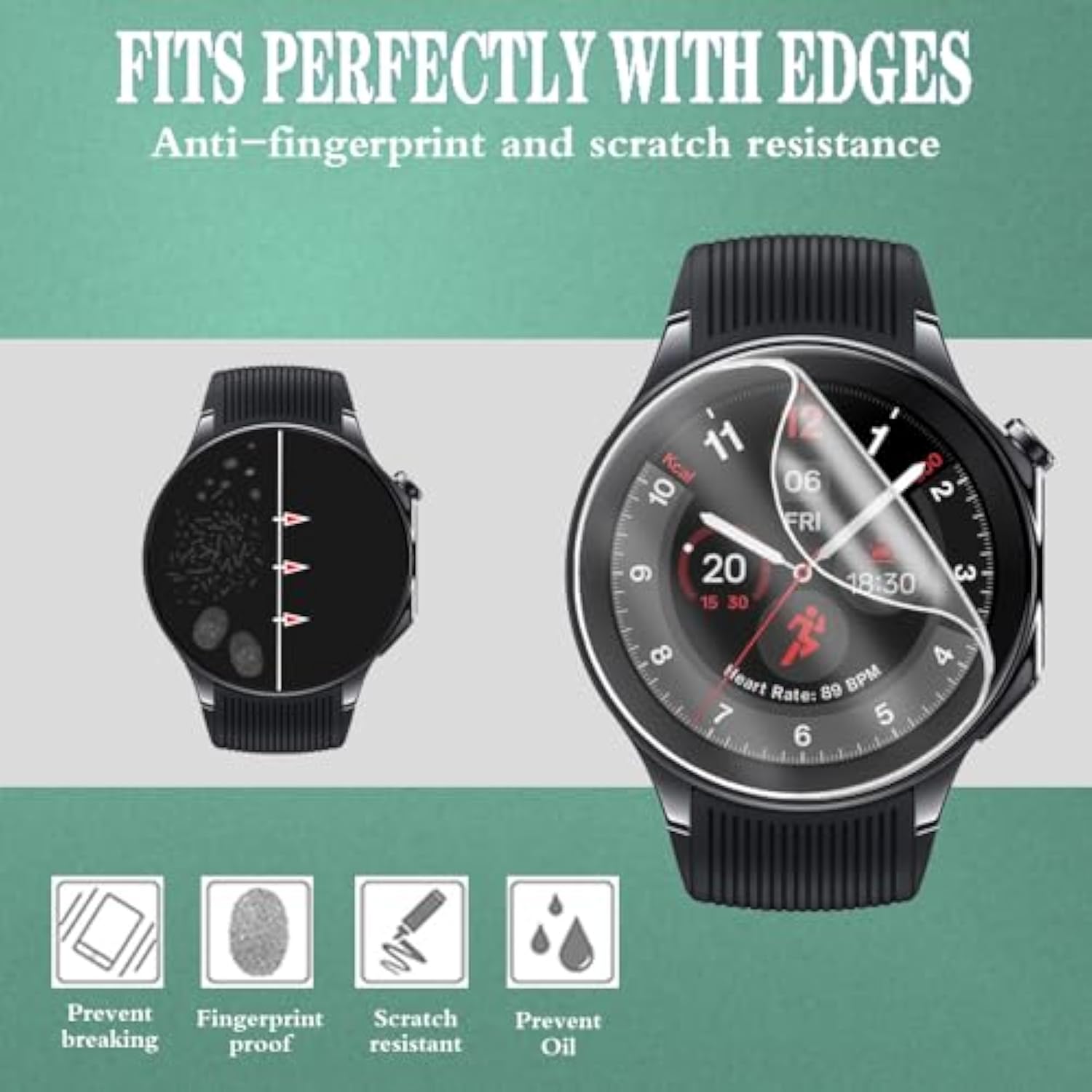 Watch Screen Protector (4+1Pack) Compatible For Oneplus Watch 2 And Case With Tempered Glass Film Hard Pc Bumper Full Coverage Cover, Black