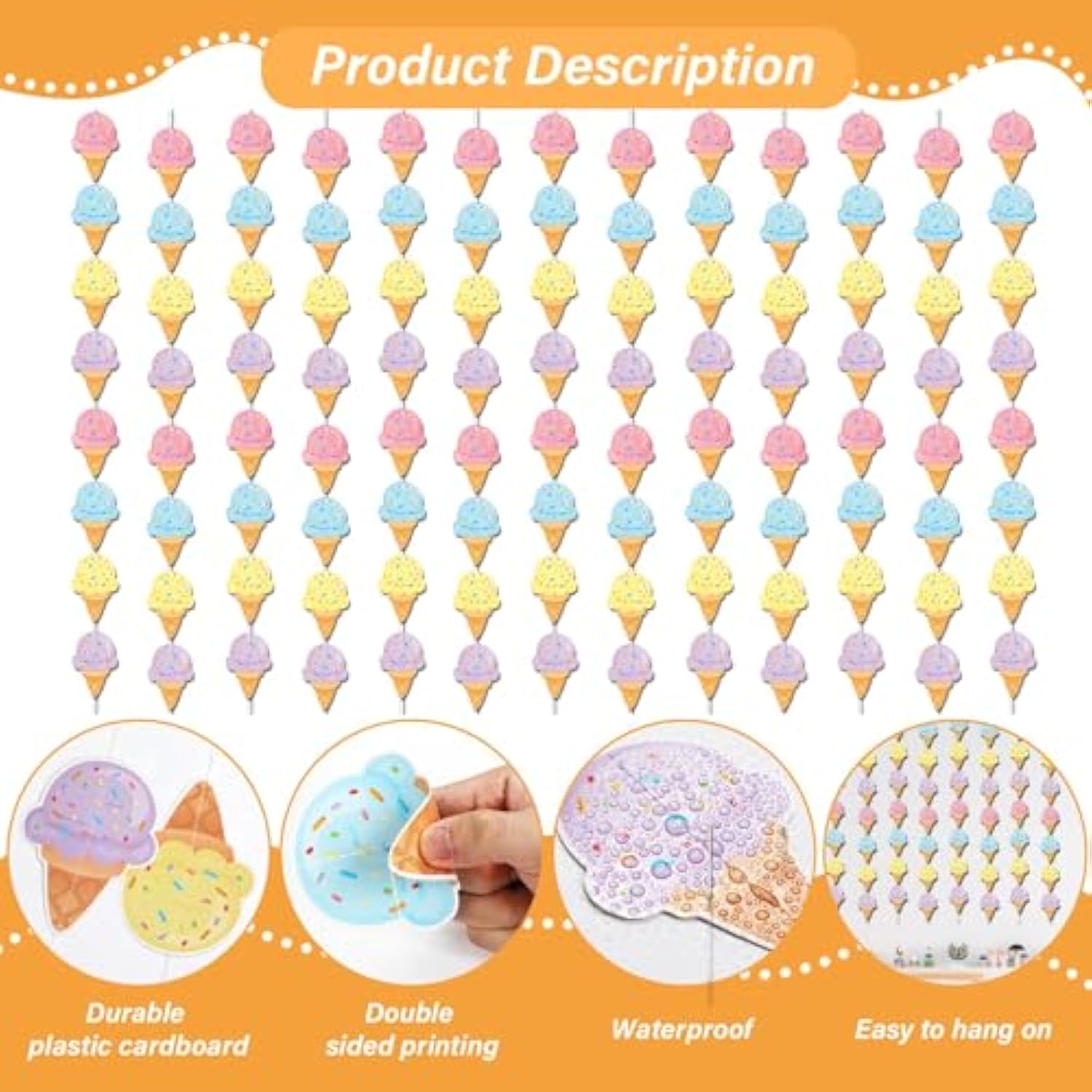 12 Pcs Ice Cream Birthday Party Decorations Pastel Banners Garland Kit Ice Cream Themed Hanging Swirls Streamers Birthday Party String For Summer Beach Baby Shower 1St Girl Favor Party Supplies Decor