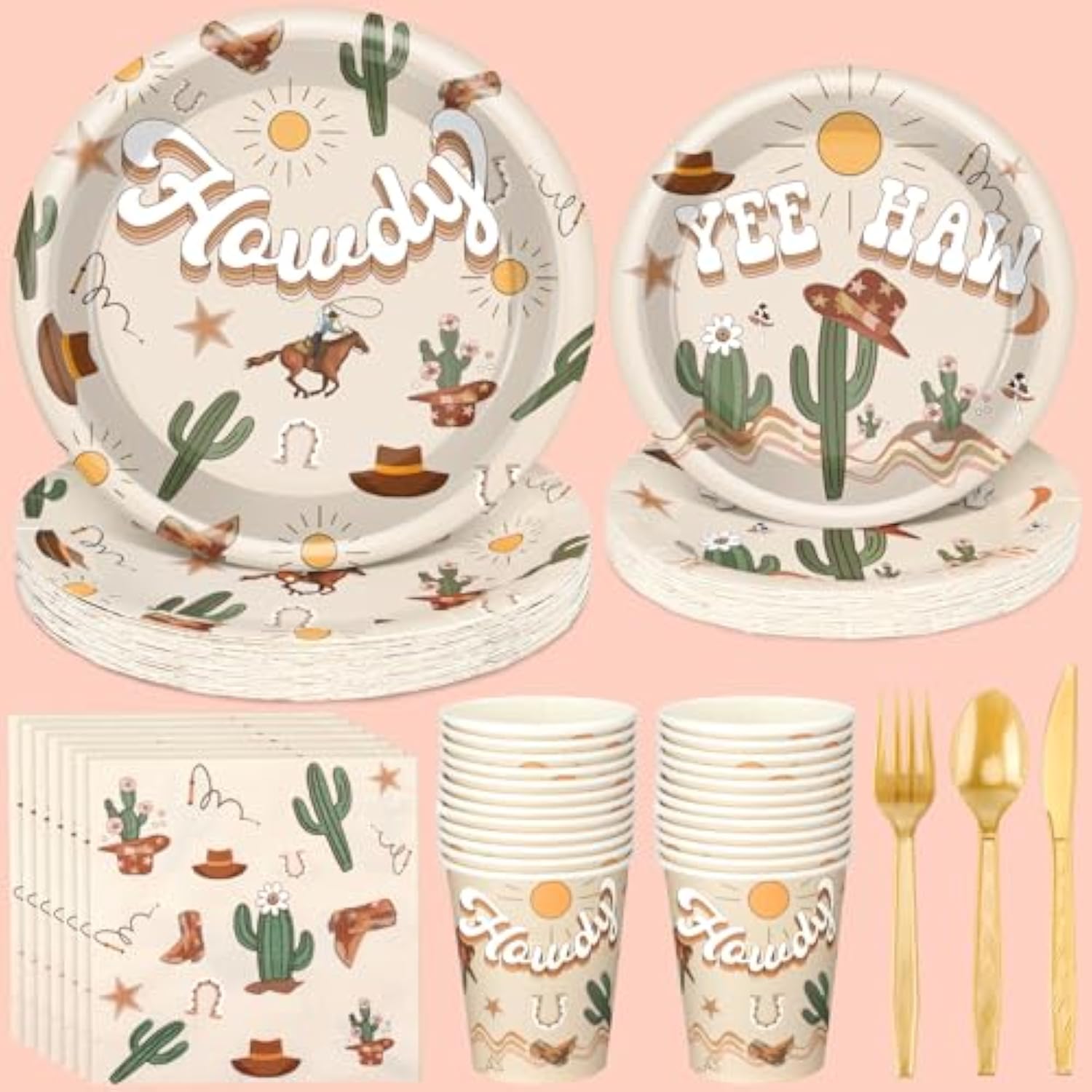 168 Pcs Boho Western Rodeo Birthday Party Supplies Cowboy Birthday Party Decorations, Howdy Cowgirl Supplies, Yeehaw Western Baby Shower Favors, Wild West Theme Tableware