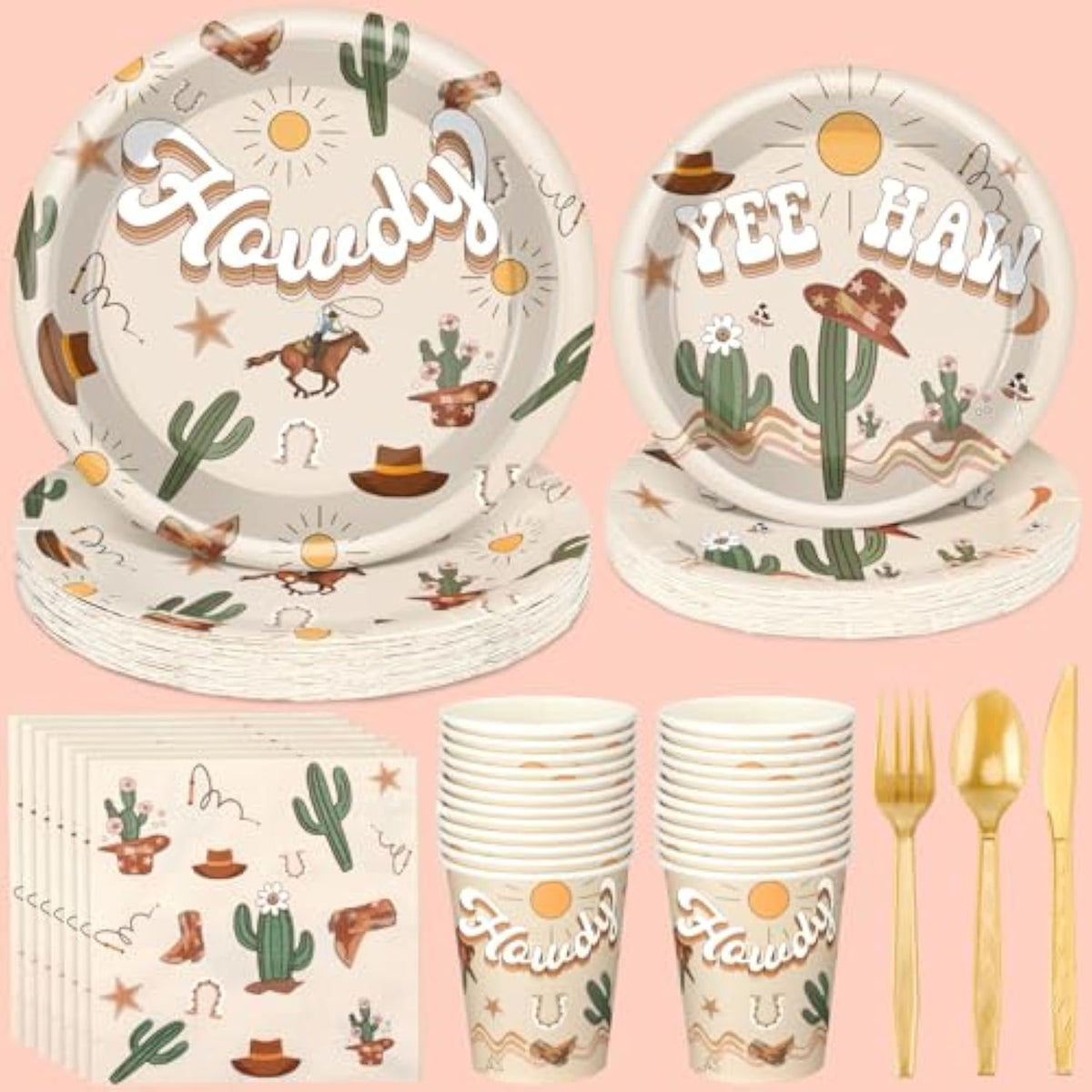 168 Pcs Boho Western Rodeo Birthday Party Supplies Cowboy Birthday Party Decorations, Howdy Cowgirl Supplies, Yeehaw Western Baby Shower Favors, Wild West Theme Tableware