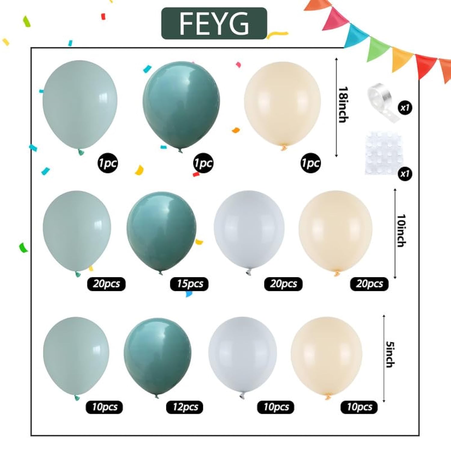 Dusty Green Blue Balloon Arch Kit, Fog Green Dusty Water Blue Beige Ivory Latex Balloons Garland Kit For Women Men Neutral Birthday Wedding Baby Bridal Shower Jungle Safari Party Decorations