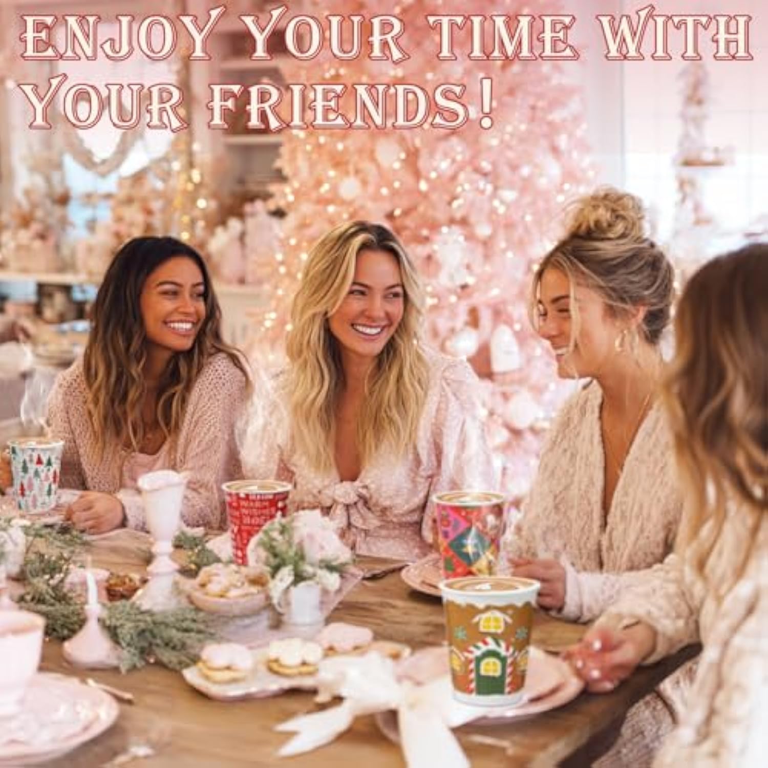 150 Pcs 9 Oz Christmas Disposable Paper Cups Hot Chocolate Cocoa Paper Cups Winter Drink Cup 5 Designs Merry Christmas Holiday Party Drinkware Supplies For Cold Beverage Hot Cocoa Tea (Classic)