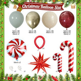 Christmas Balloon Arch Garland Kit, Dusty Pastel Green Metallic Gold White Sand Ruby Red Long Latex Balloons with Large Cane Candy Exploding Star Foil Balloon for Xmas Baby Shower Party Decorations