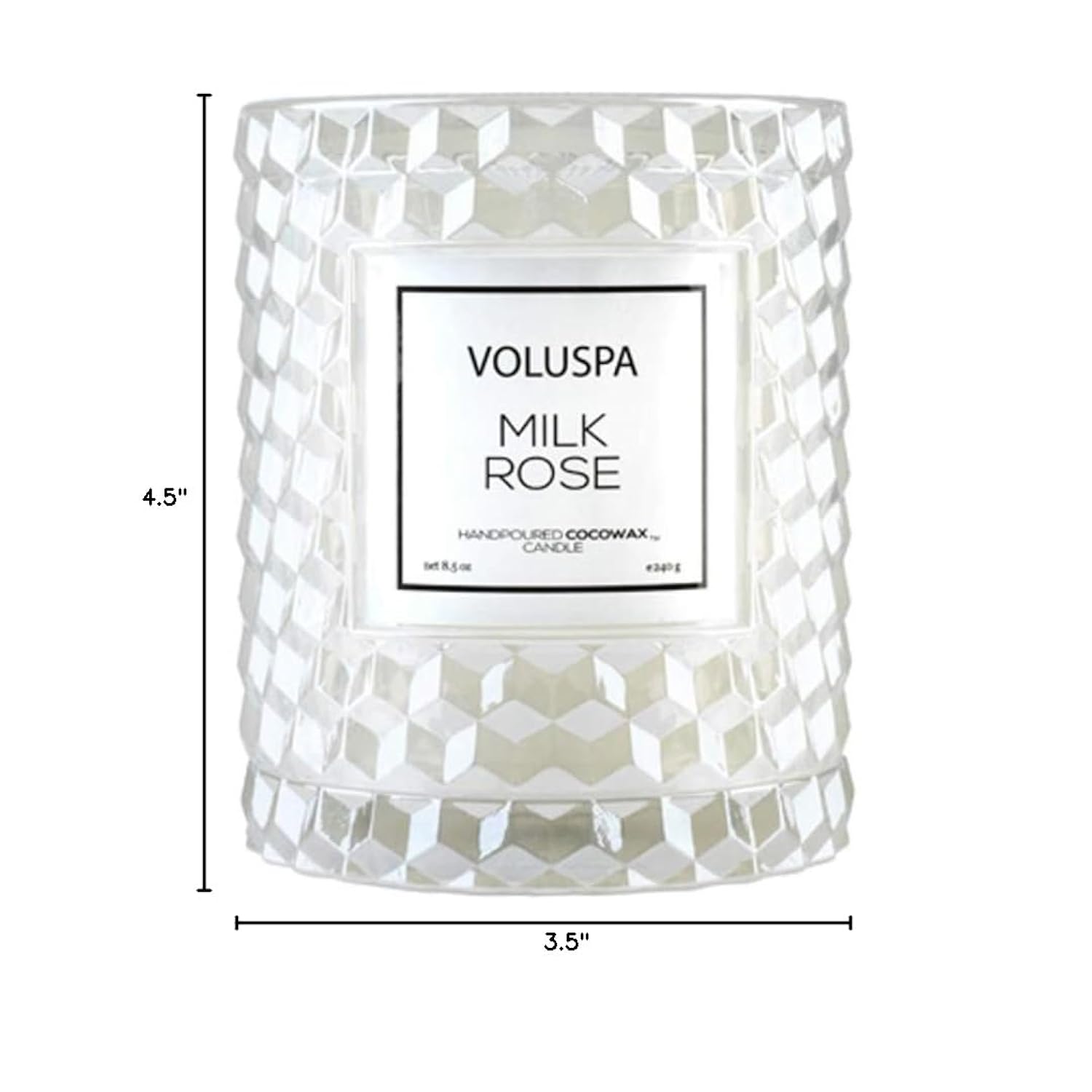 Voluspa Milk Rose, Cloche Textured Glass Candle, 8.5 Ounce, 55 Hour Burn Time, Coconut Wax for Clean Burning, Handcrafted in The USA