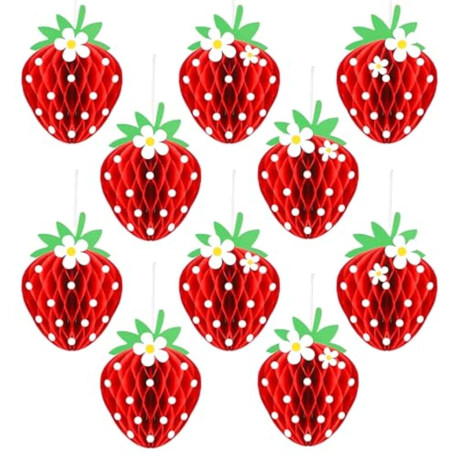 24 Pcs Strawberry Party Decorations Strawberry Honeycomb Balls Birthday Favors Berry First Theme Table Centerpieces Tissue Paper Honeycomb Tabletop Hanging Decor Party Supplies(Red)