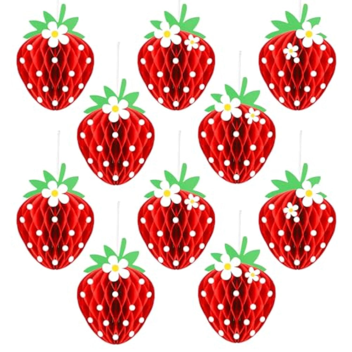 24 Pcs Strawberry Party Decorations Strawberry Honeycomb Balls Birthday Favors Berry First Theme Table Centerpieces Tissue Paper Honeycomb Tabletop Hanging Decor Party Supplies(Red)